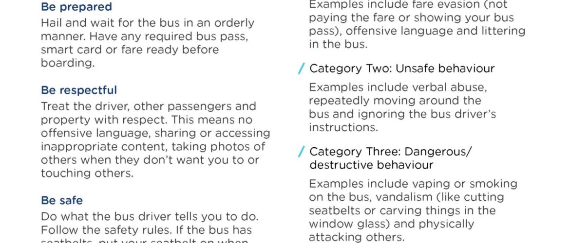 CODE OF CONDUCT FOR SCHOOL STUDENTS TRAVELLING ON BUSES