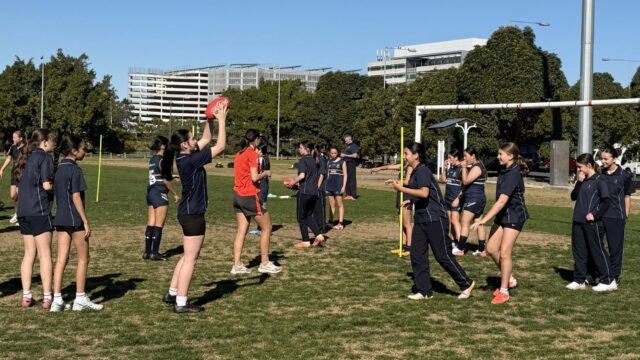 Our Junior AFL team participating in their skills session with The Sydney Swans last week