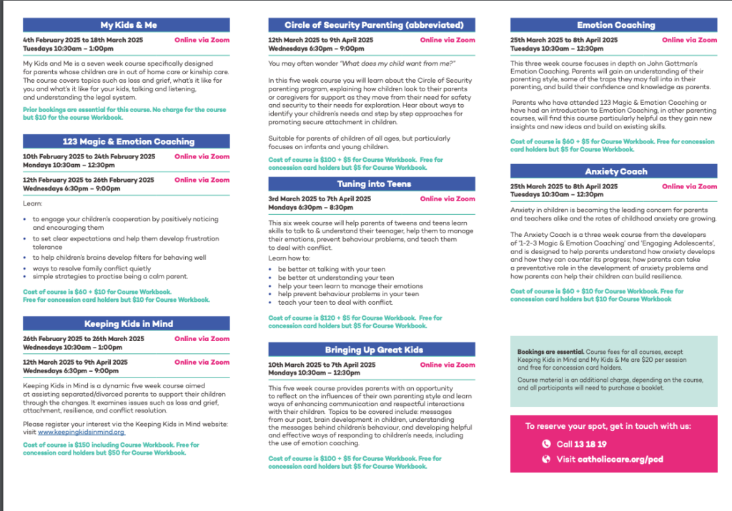 Catholic Care Parenting Programs for term 1 of 2025 – Marist Sisters ...