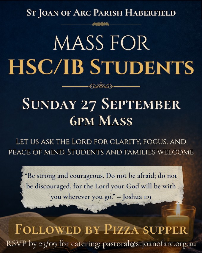 Mass for HSC and IB students at St Joan of Arc